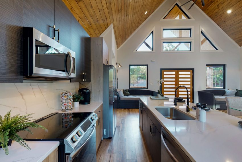 Kitchen and vaulted living space — Blue Spruce · Broken Bow