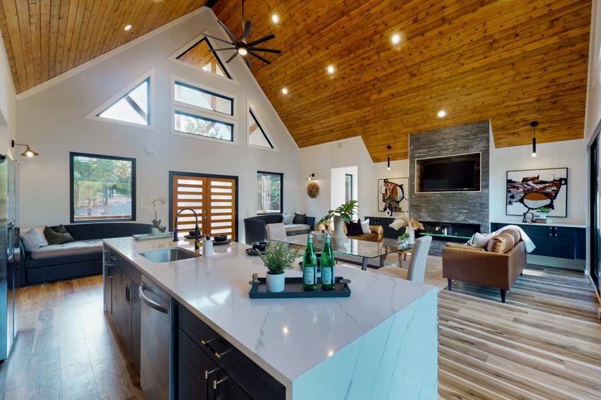 Open kitchen under timber ceilings — Blue Spruce · Broken Bow