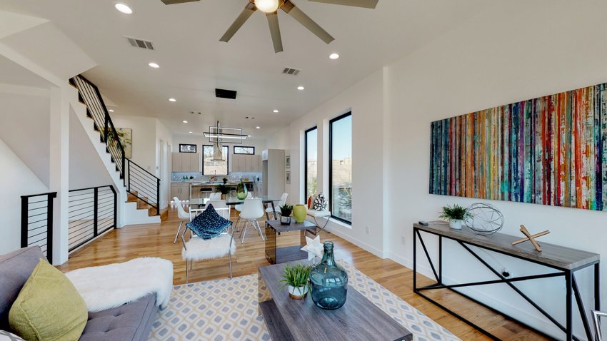 Living space connected to kitchen and dining — Munger Avenue · Dallas